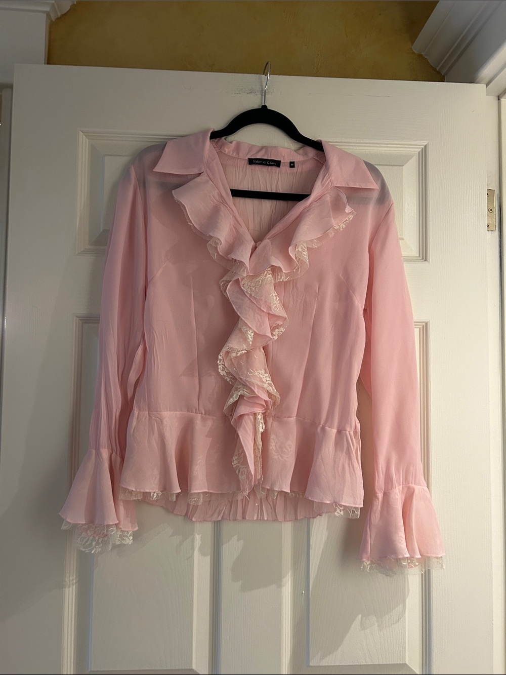 Violet & Claire Pale Pink Ruffle-Lace Chiffon Blouse